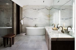 Modern Bathroom with marble walls