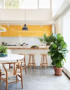 Yellow backsplash in kitchen installation