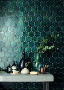 Green tile accent wall