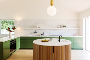Kitchen cabinets painted with natural green
