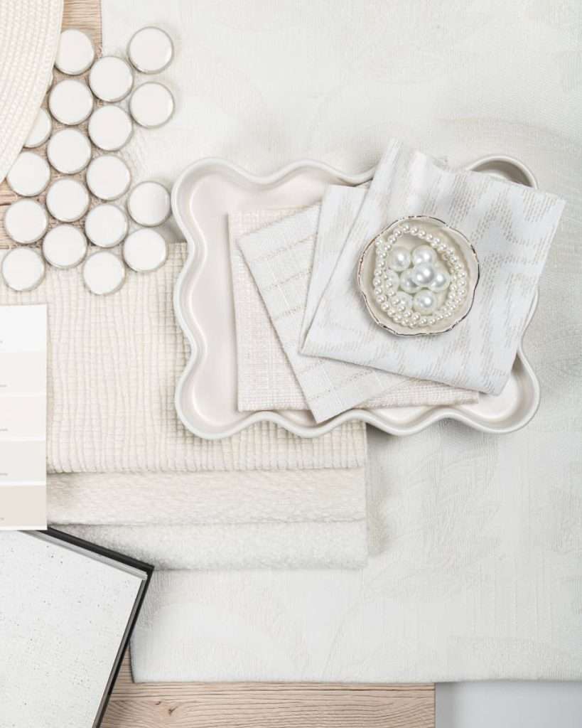 Embracing Pantone Color of the Year 2026: Cloud Dancer 5 shades of pearl and off-white lines from Charlotte Fabrics in Minneapolis. Embracing Pantone Color of the Year 2026