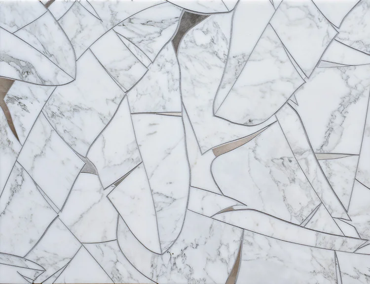 Embracing Pantone Color of the Year 2026: Cloud Dancer 1 White veined marble from fantasia showroom in Minneapolis. Embracing Pantone Color of the Year 2026