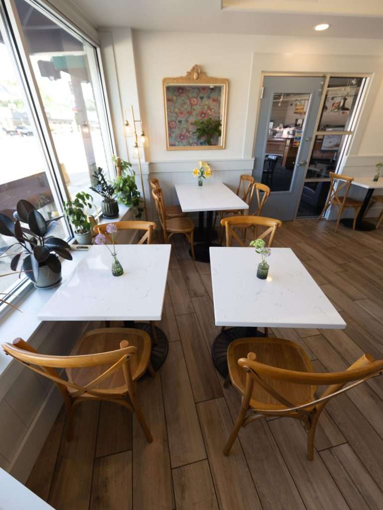 Oh Crêpe! Creperie & Café 29 Bright, modern cafe with plants. Top view of tables at Oh Crepe Cafe