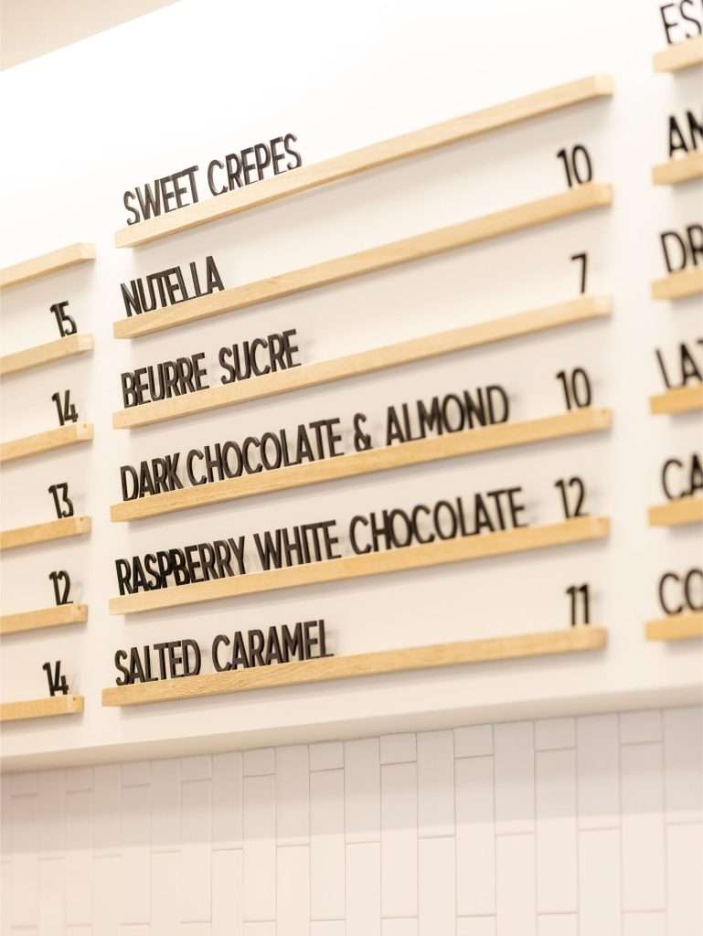 Oh Crêpe! Creperie & Café 8 Menu of sweet crepes options at Oh Crepe in Edina. Interior Design Tiffany Hanken Design